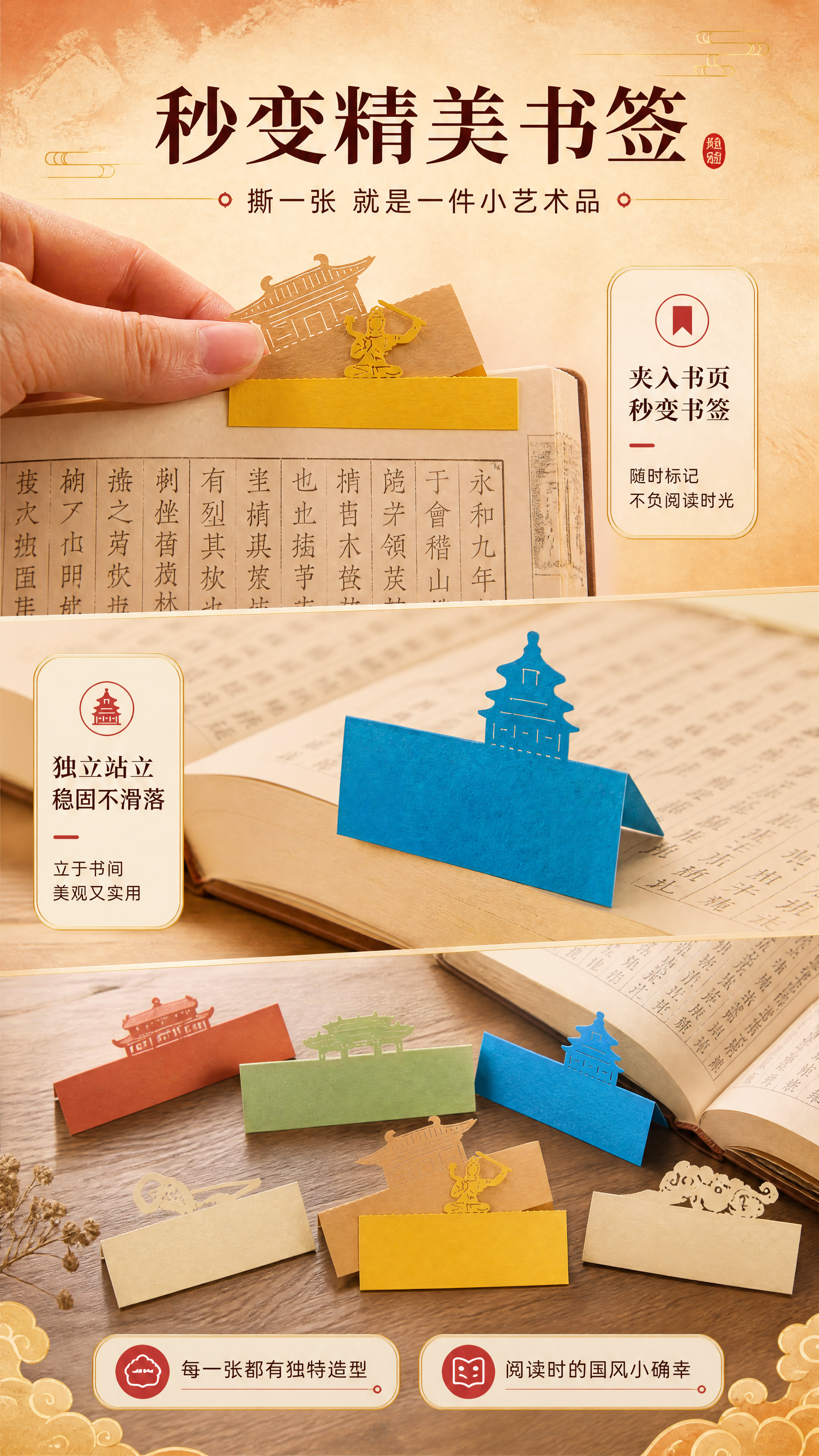 [商品] 使用【图2】【图3】书签造型便签；保留黄色古建筑屋顶… - 图片创意预览