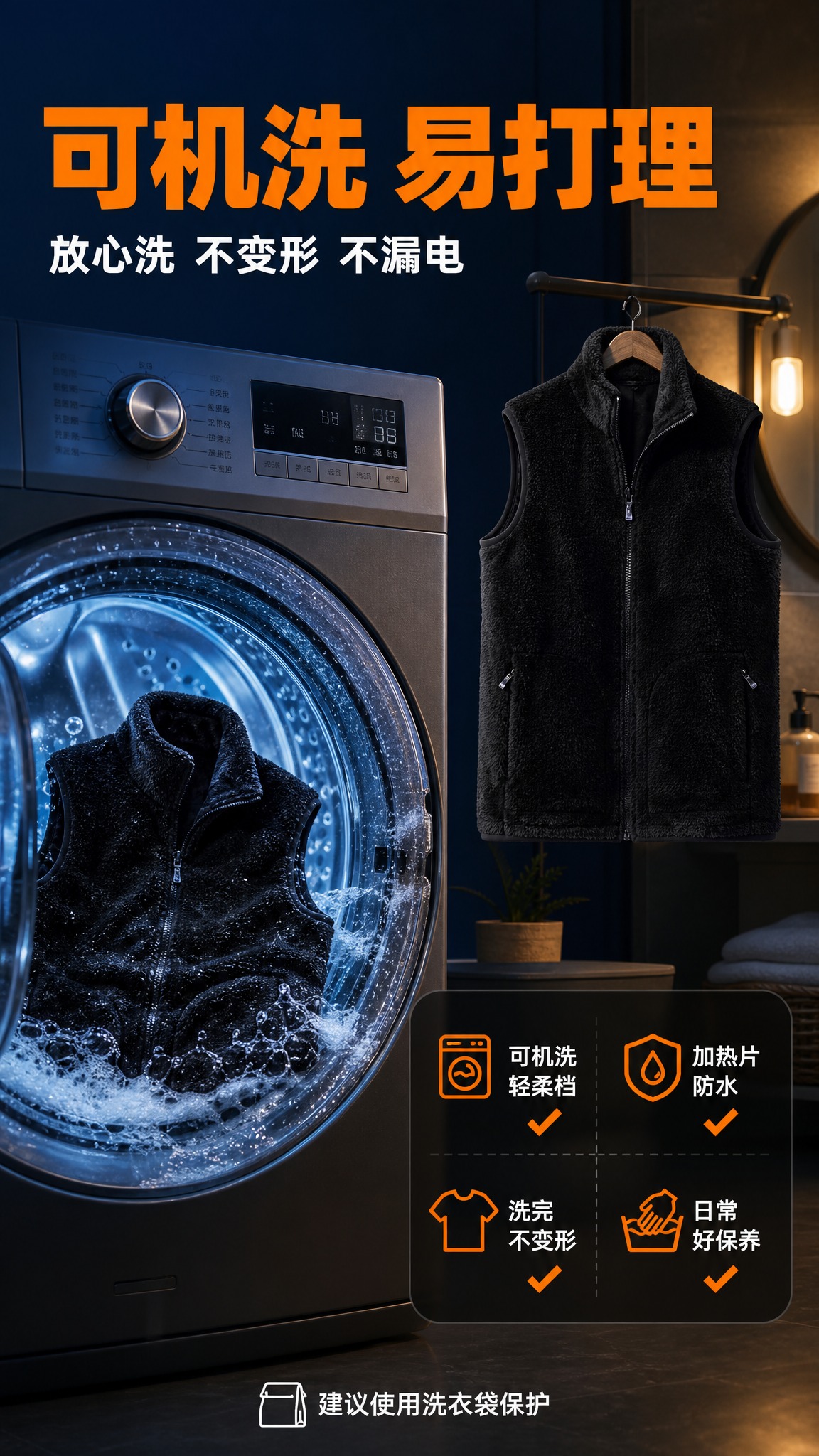[商品] 使用【图1】【图3】黑色毛绒电加热马甲及拉链细节；商… - 图片创意预览
