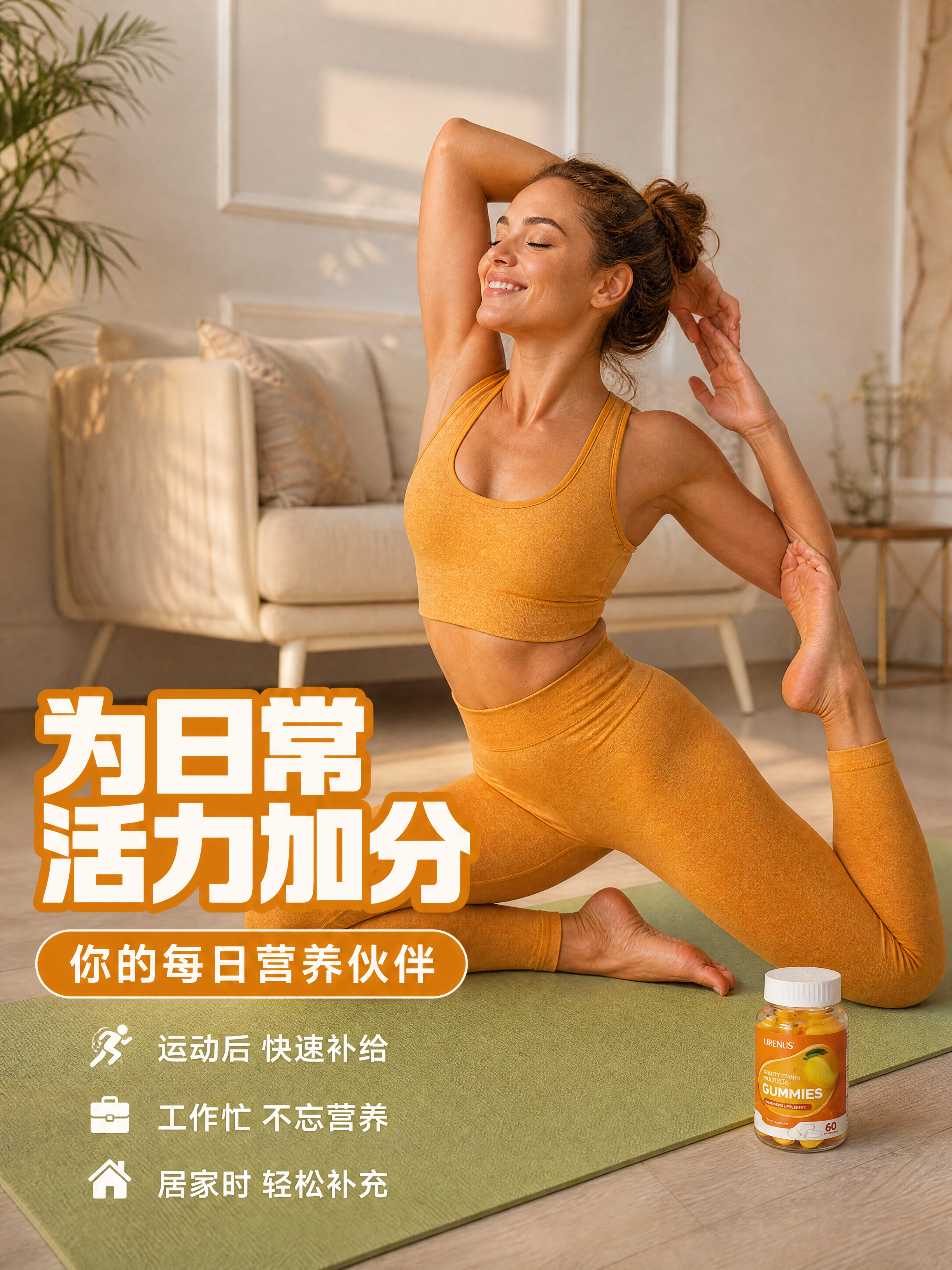 [商品] 使用【图7】瑜伽场景与URENUS软糖产品瓶；保留瓶… - 图片创意预览