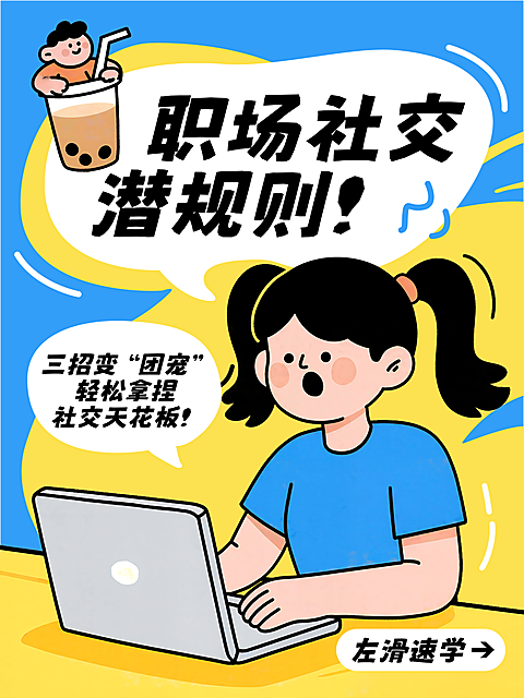 职场社交卡通插画风拟人化小红书封面