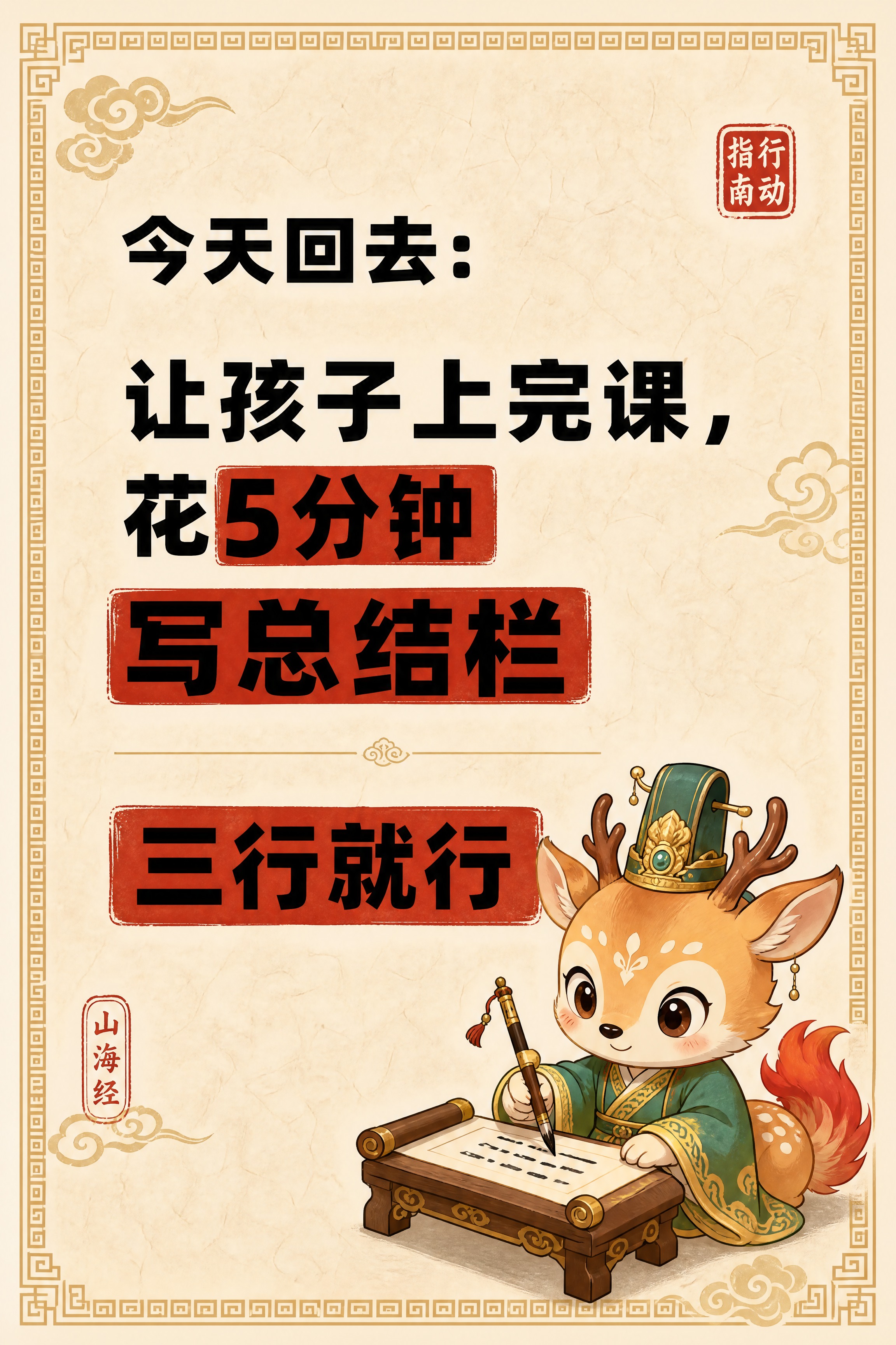 小红书笔记内页，大字卡片风格，国风山海经风格，米黄色宣纸纹理背… - 图片创意预览