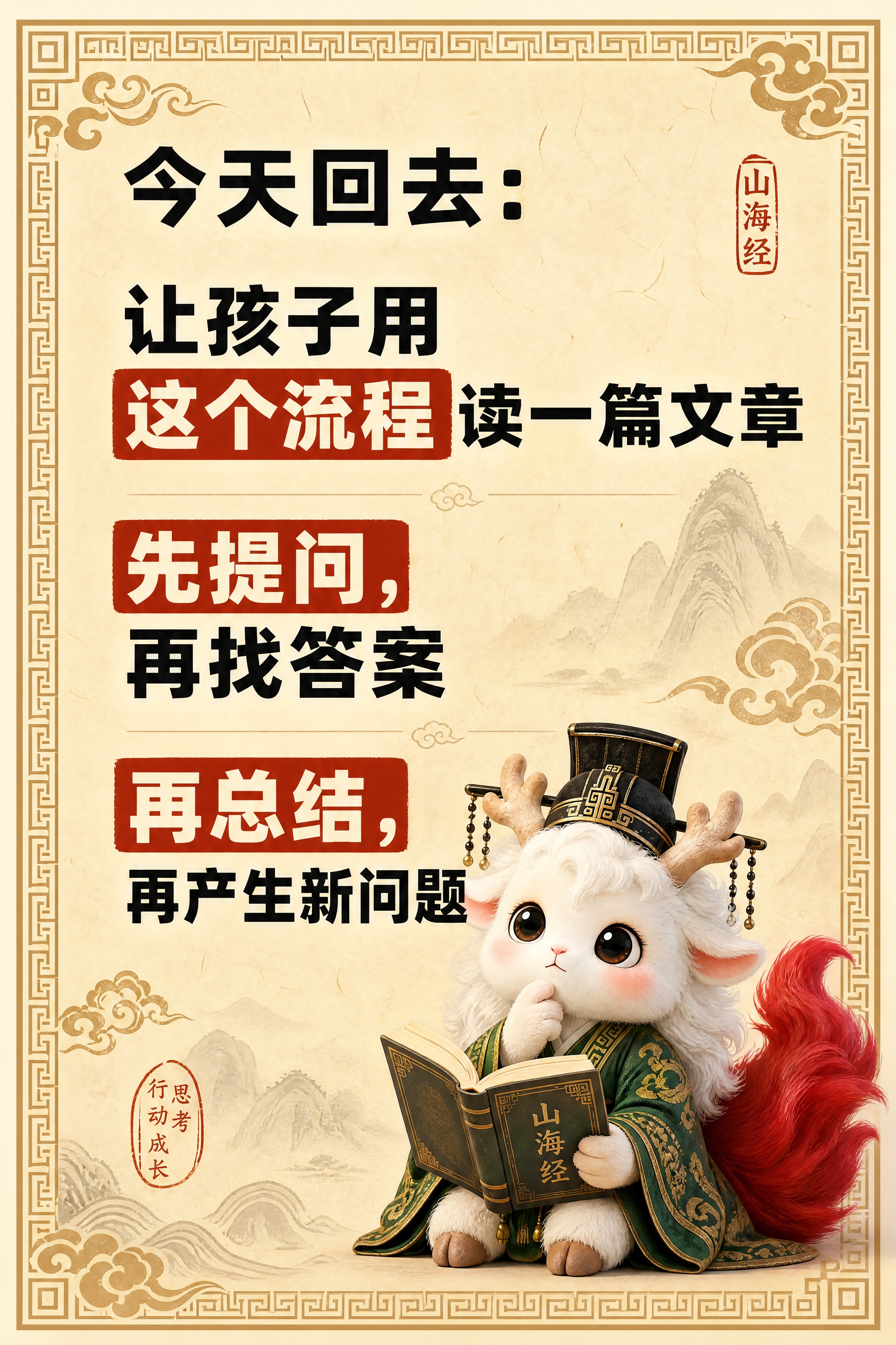 小红书笔记内页，大字卡片风格，国风山海经风格，米黄色宣纸纹理背… - 图片创意预览