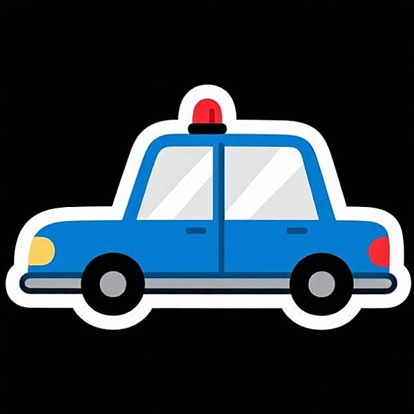 生成6个警察元素贴纸：警车，手枪，警徽，警帽，手铐，防爆盾