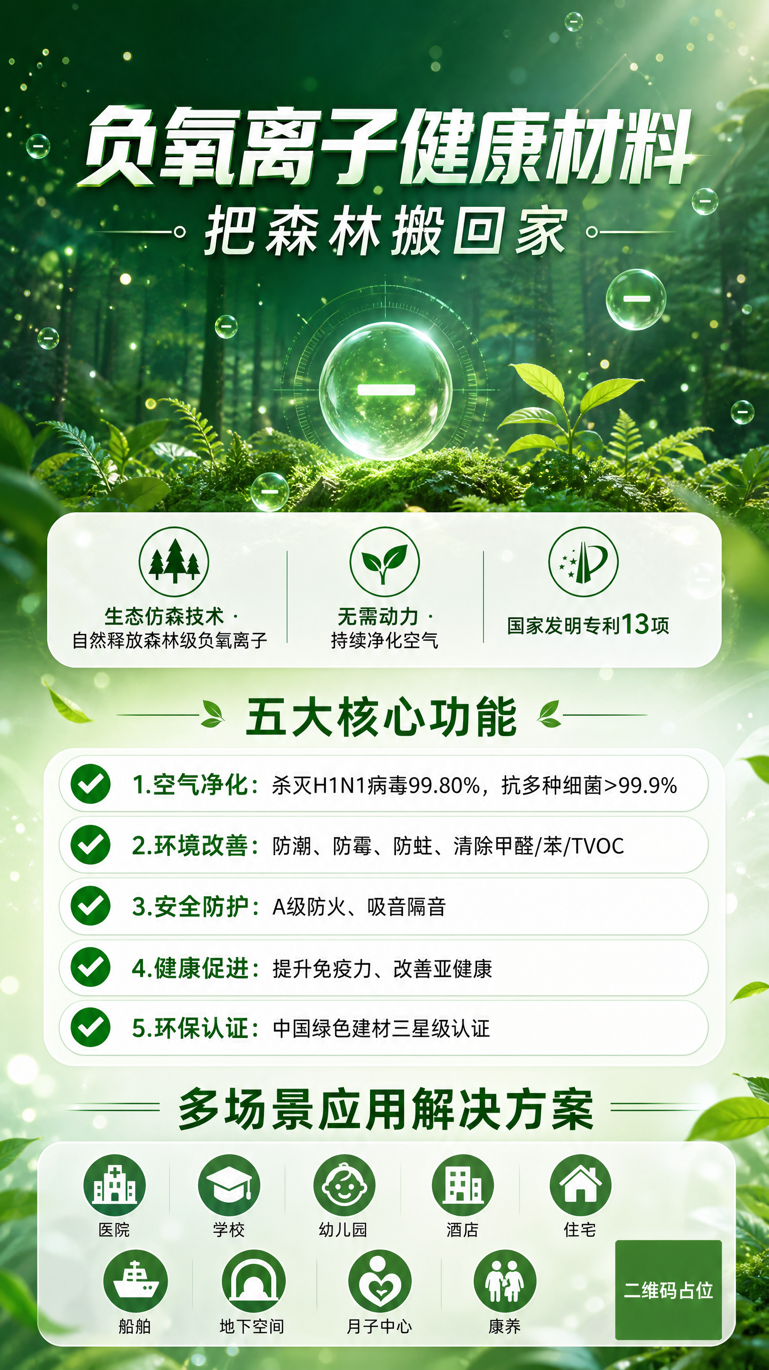 一张竖版品牌主视觉海报，9:16比例，负氧离子健康材料主题。画… - 图片创意预览