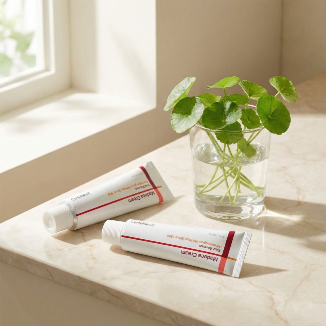 根据图中产品再结合一下提示词生成八张不一样的产品图- 专业院线风：产品置于浅灰色医美级背景上，管身倾斜45°，突出“Dermatological Heritage Since 1968”字样，冷调柔和预览效果