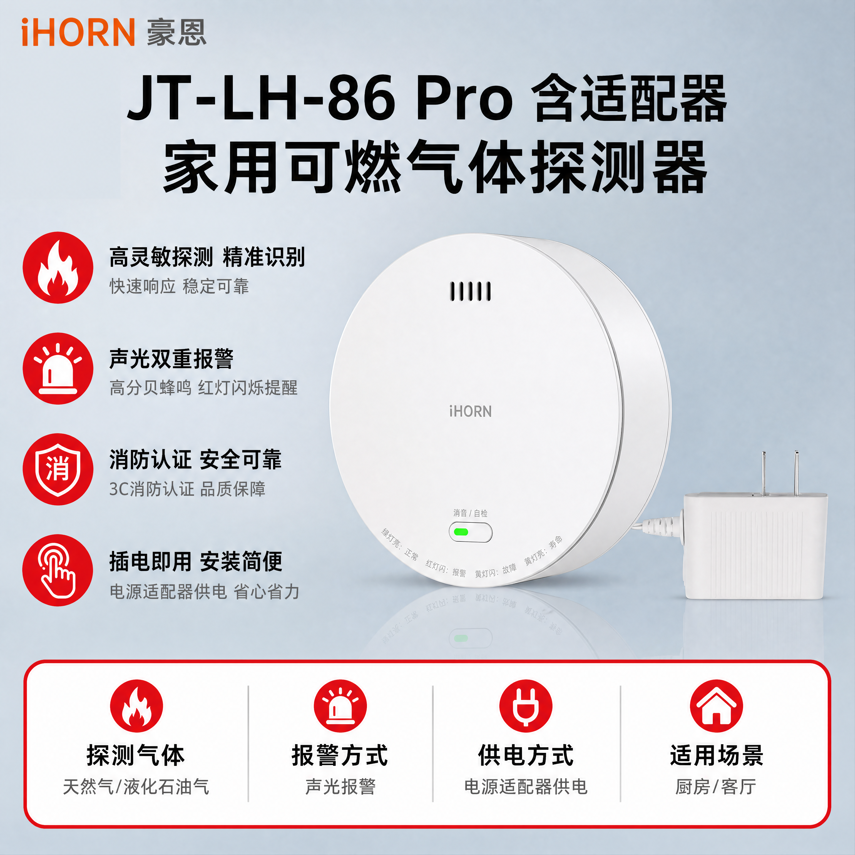 电商主图，JT-LH-86 Pro含适配器家用可燃气体探测器产… - 图片创意预览