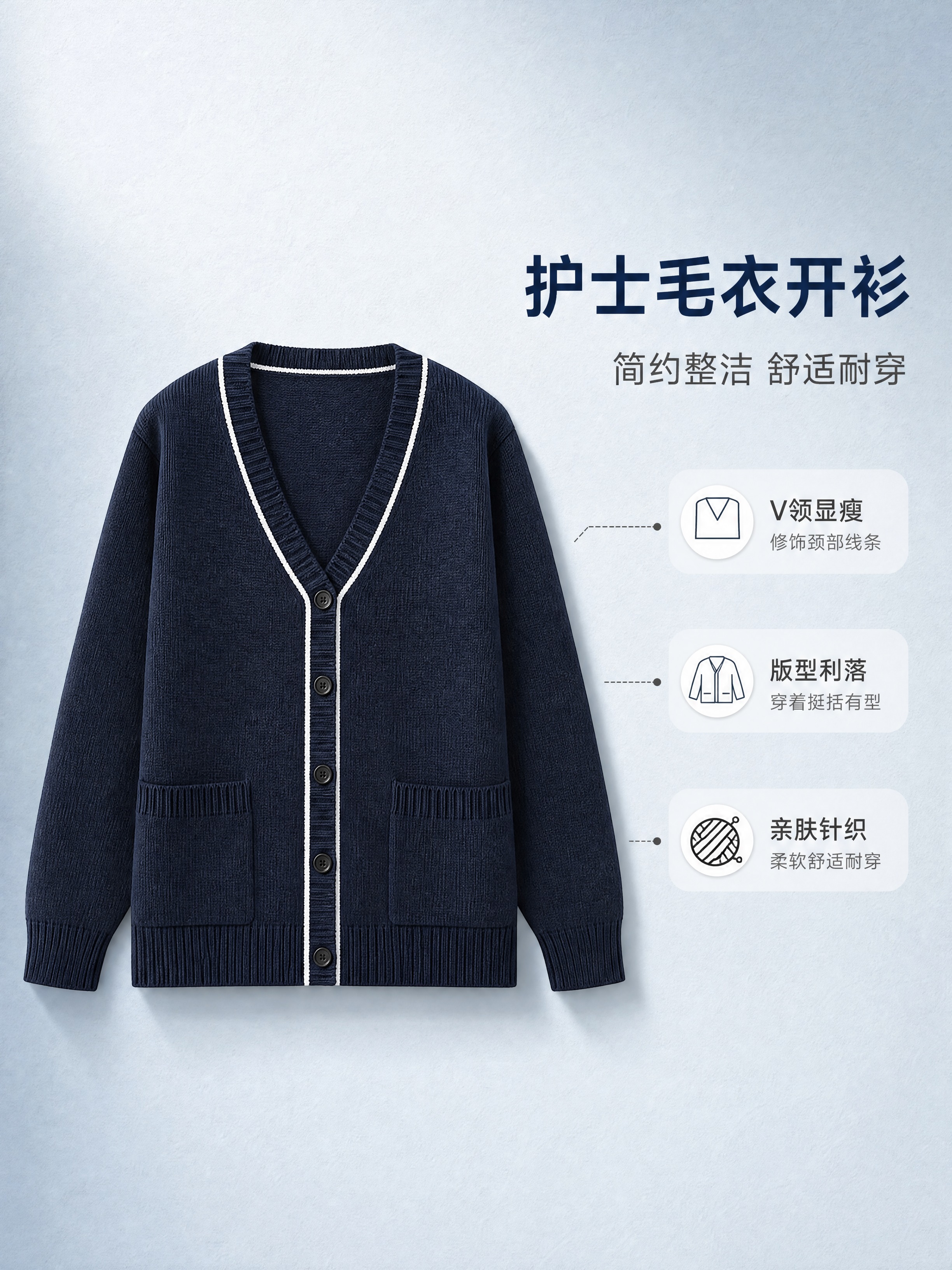 [商品] 使用【图1】藏青色V领护士毛衣开衫；商品处理：保留V… - 图片创意预览