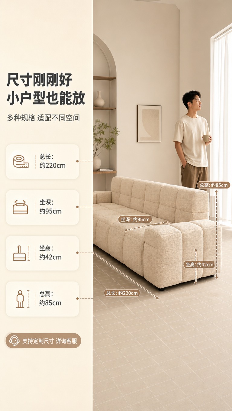 [商品] LKS1008罗马沙发，模块化像素方格造型，暖米色布… - 图片创意预览