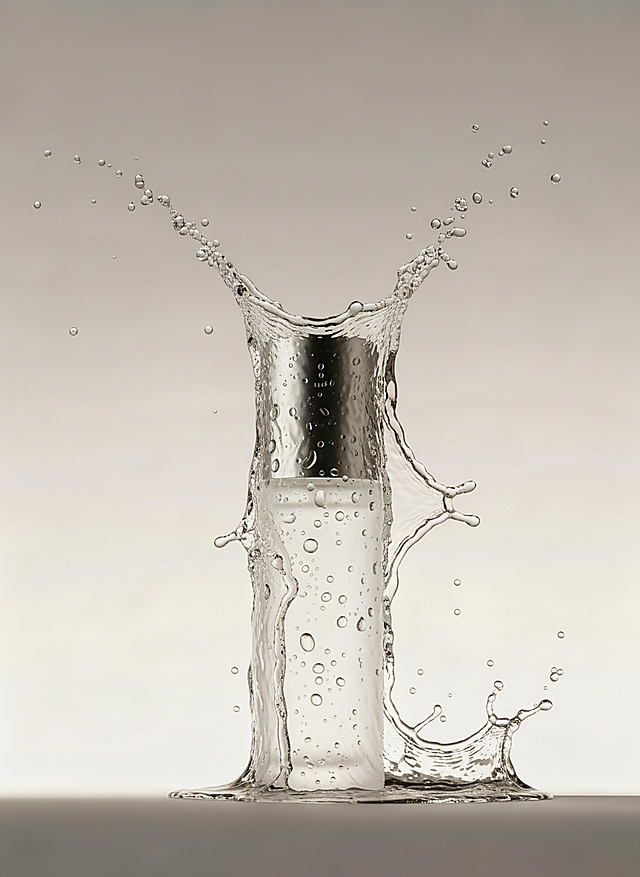 清透水花绽放，液态光影交织，3D科技感呈现虚拟自然之美，流动中尽显未来质感。