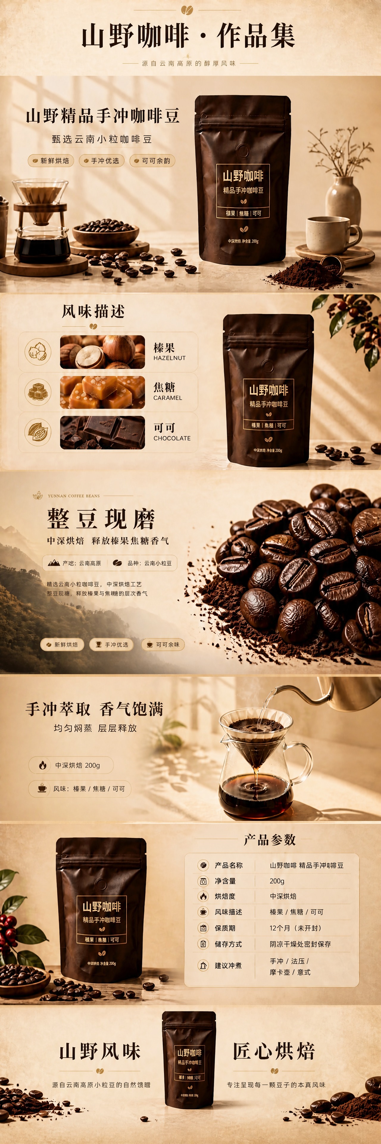 [商品] 使用【图1】山野咖啡作品集长图；保留深棕色哑光咖啡袋… - 图片创意预览