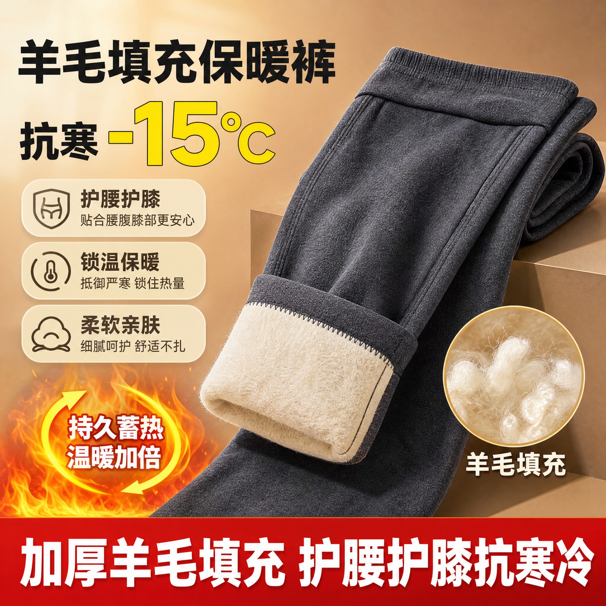 [单张主图] 羊毛填充保暖裤卖点主图，爆款促销感路线，主打抗寒… - 图片创意预览