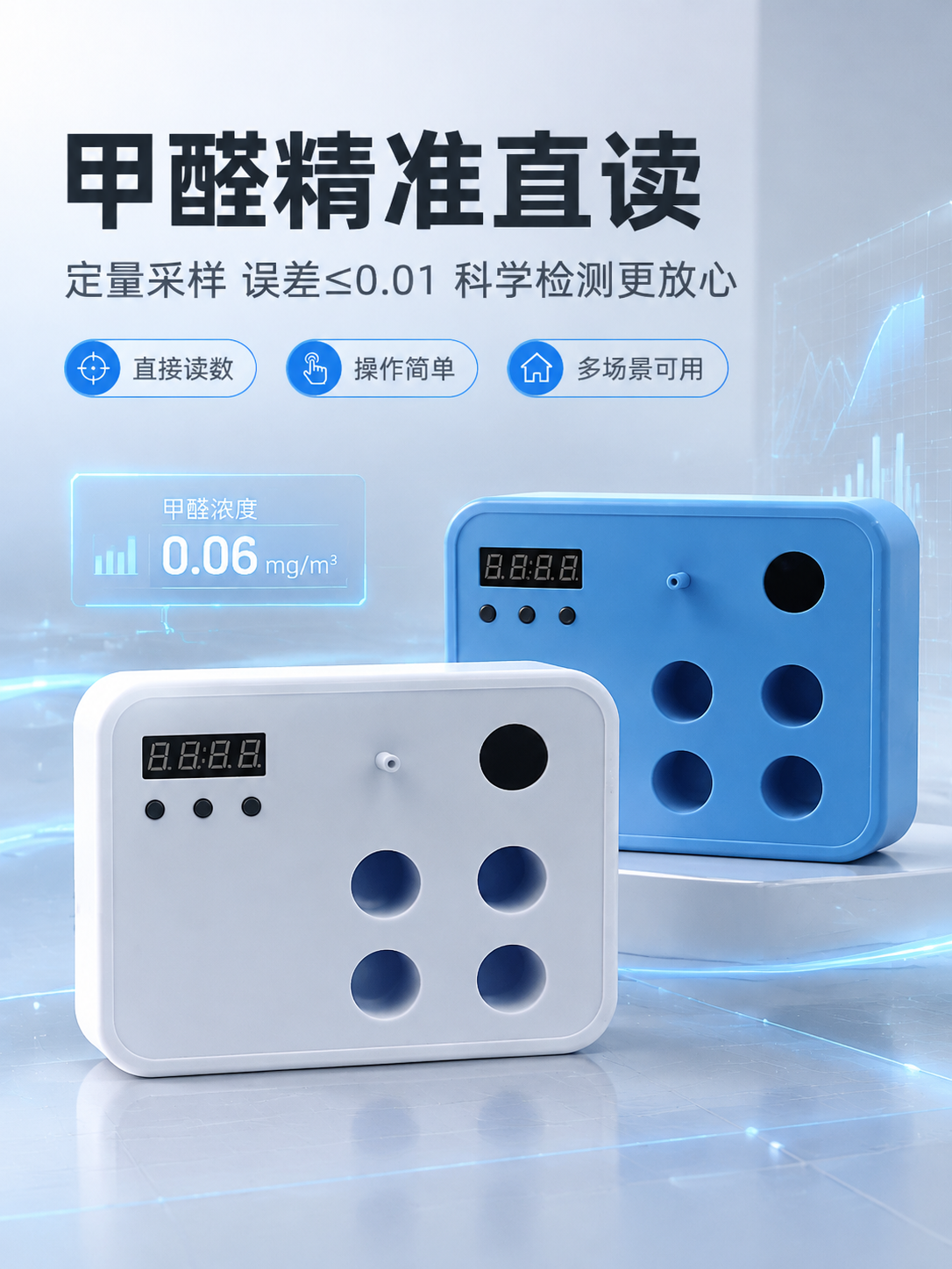 [商品] 使用【图1】蓝白双款空气甲醛检测仪；保留产品方正圆角… - 图片创意预览