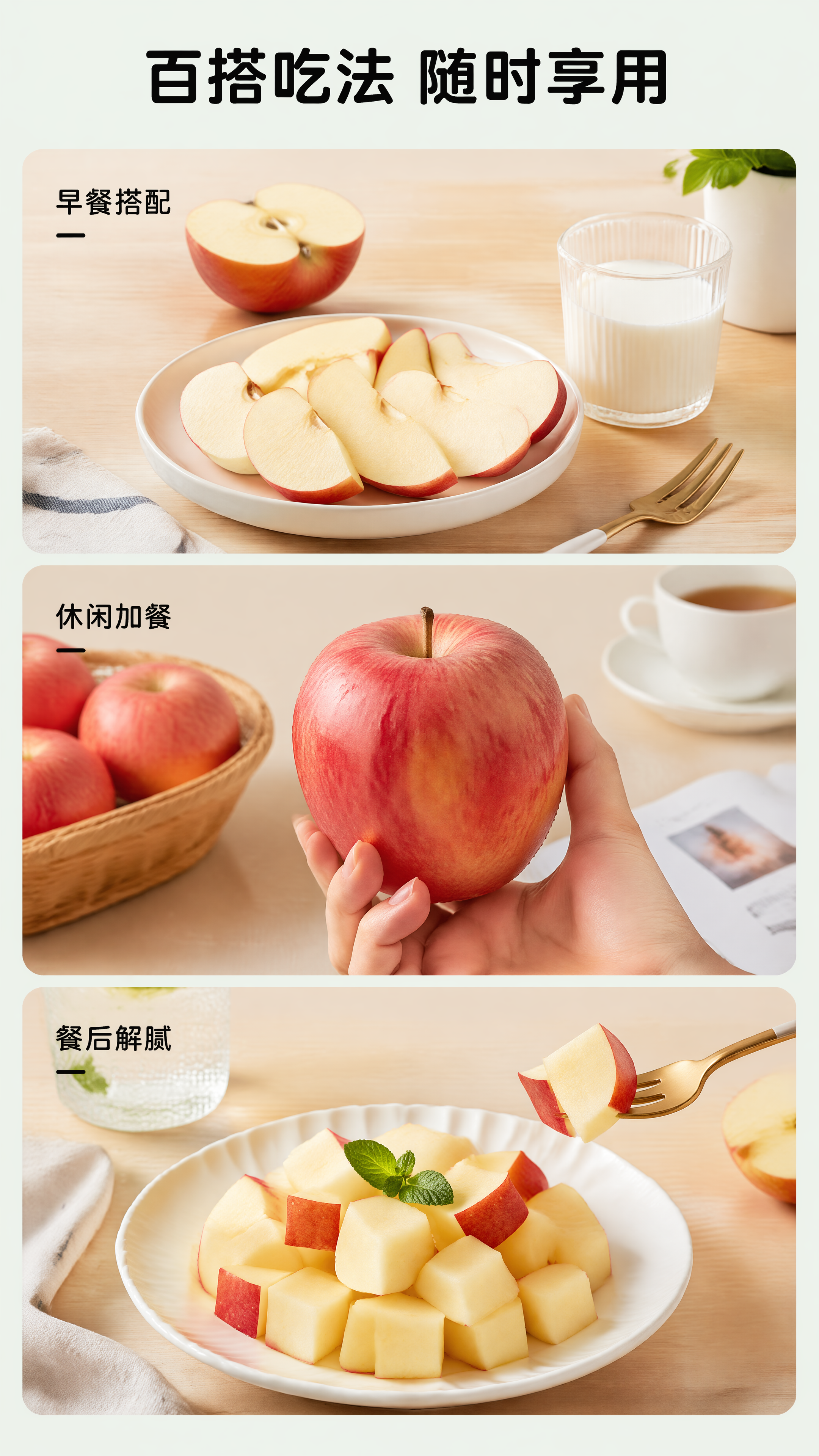 [第6屏] 多样食用场景展示屏，xxx红富士苹果日常吃法场景。… - 图片创意预览