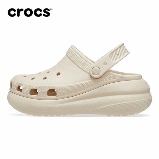 移除图片中除了左上角'crocs'之外的所有文字和装饰元素，保持鞋子本身样式、颜色不变，保持原白色背景，其余画面保持不变预览效果