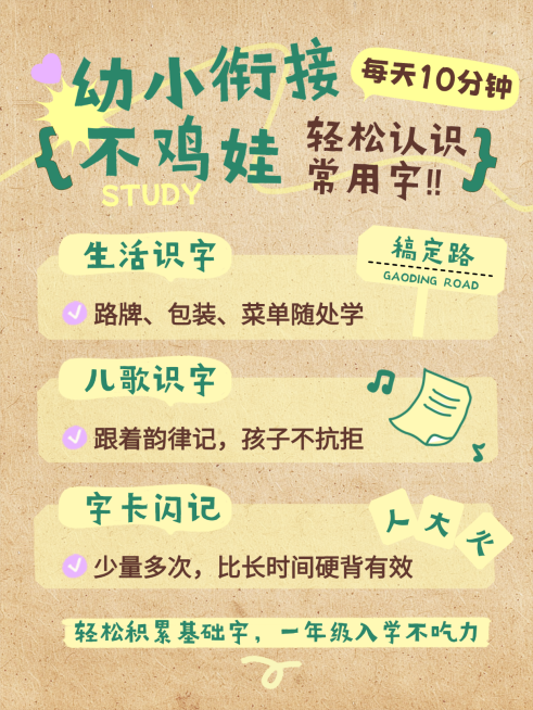 幼小衔接不鸡娃识字方法小红书封面预览效果