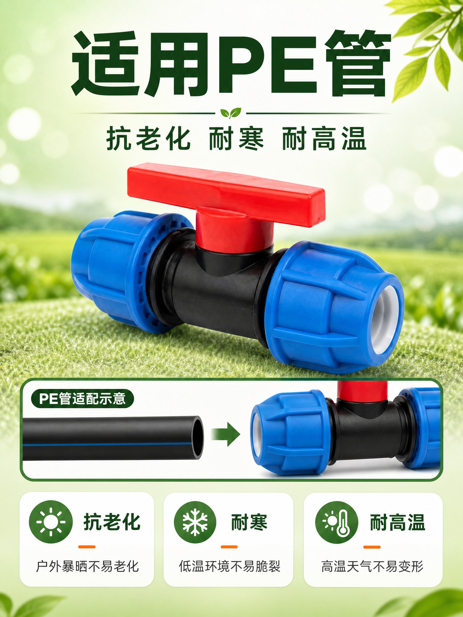 [商品] 使用【图1】快连球阀：两端蓝色带棱纹快接螺母、黑色阀… - 图片创意预览