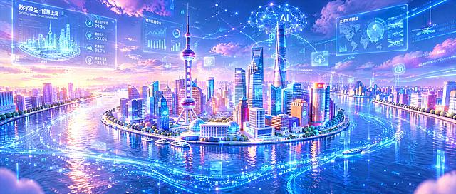 科技感上海陆家嘴城市天际线全息投影数据大屏