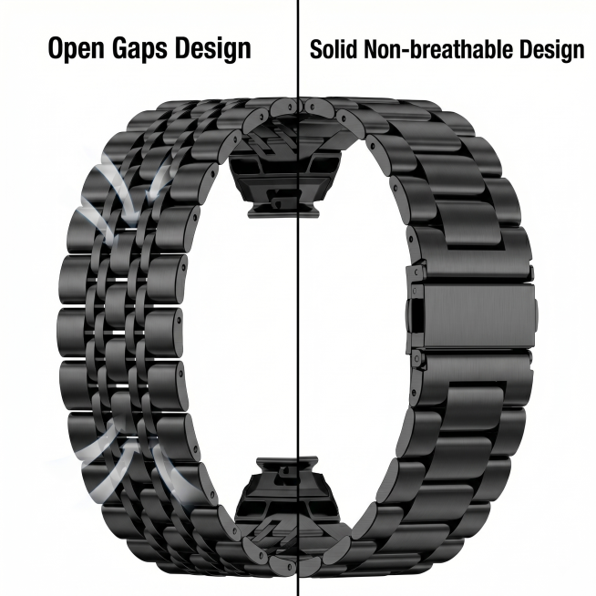 [Main Image 8] Breathable design comparison for Garmin stainless steel watch band. Split-screen comp预览效果