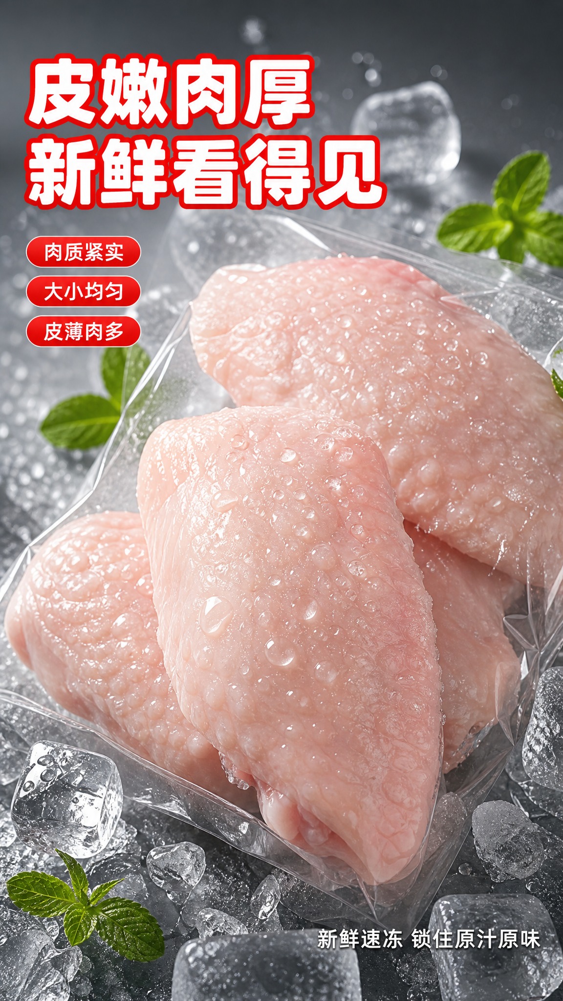 [商品] 使用【图3】透明袋装鸡翅中特写图；保留鸡翅中自然形态… - 图片创意预览