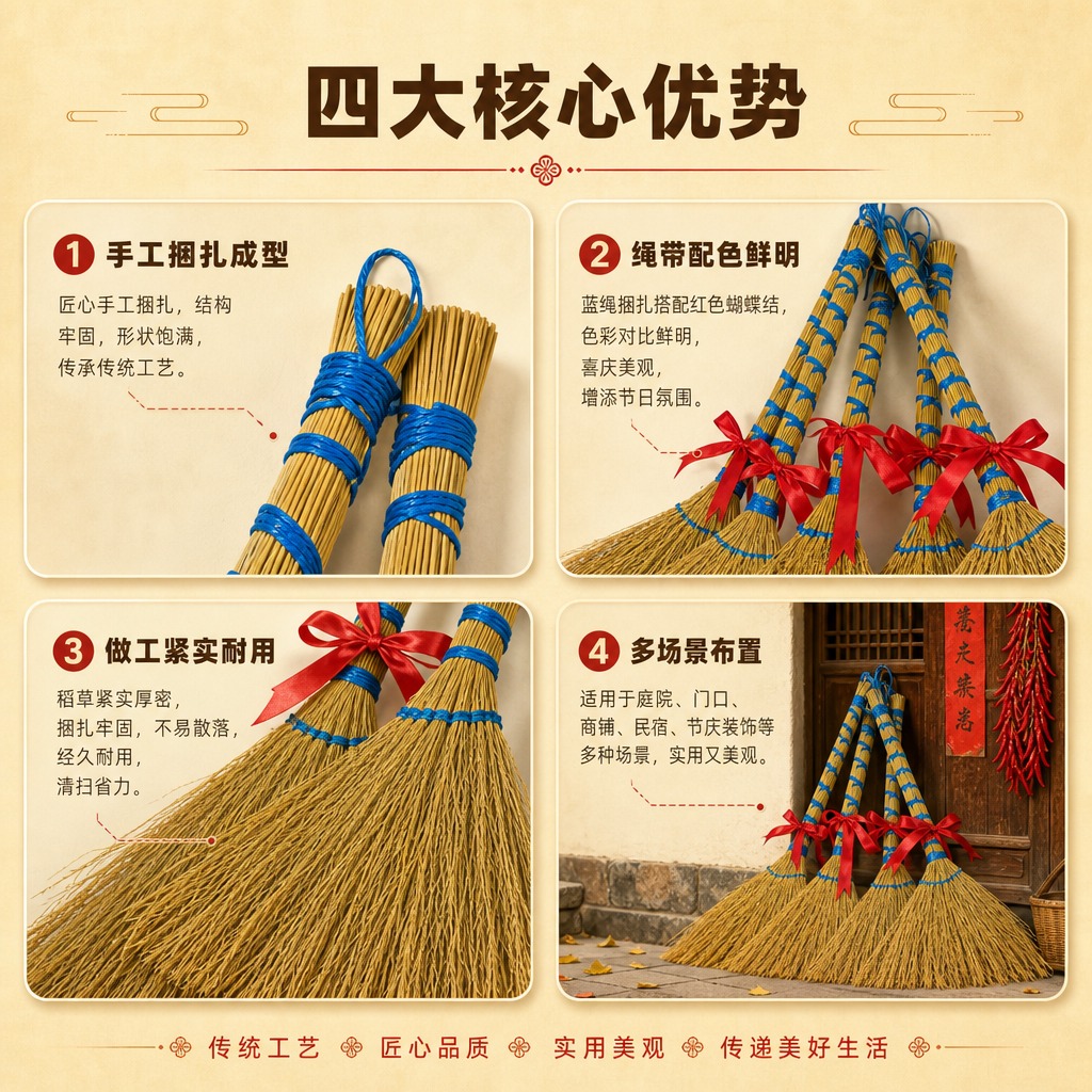 [商品] 使用【图4】4把糯稻草蓝绳捆扫把配红绳；保留每把扫把… - 图片创意预览