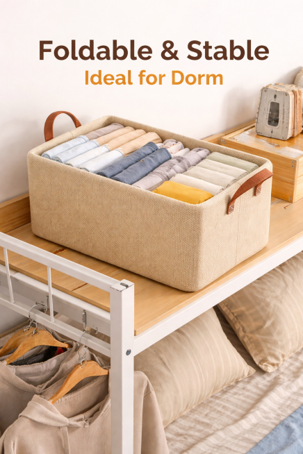 Generate a second usage scenario image for dormitory. Show the storage box placed on dormitory bed s预览效果