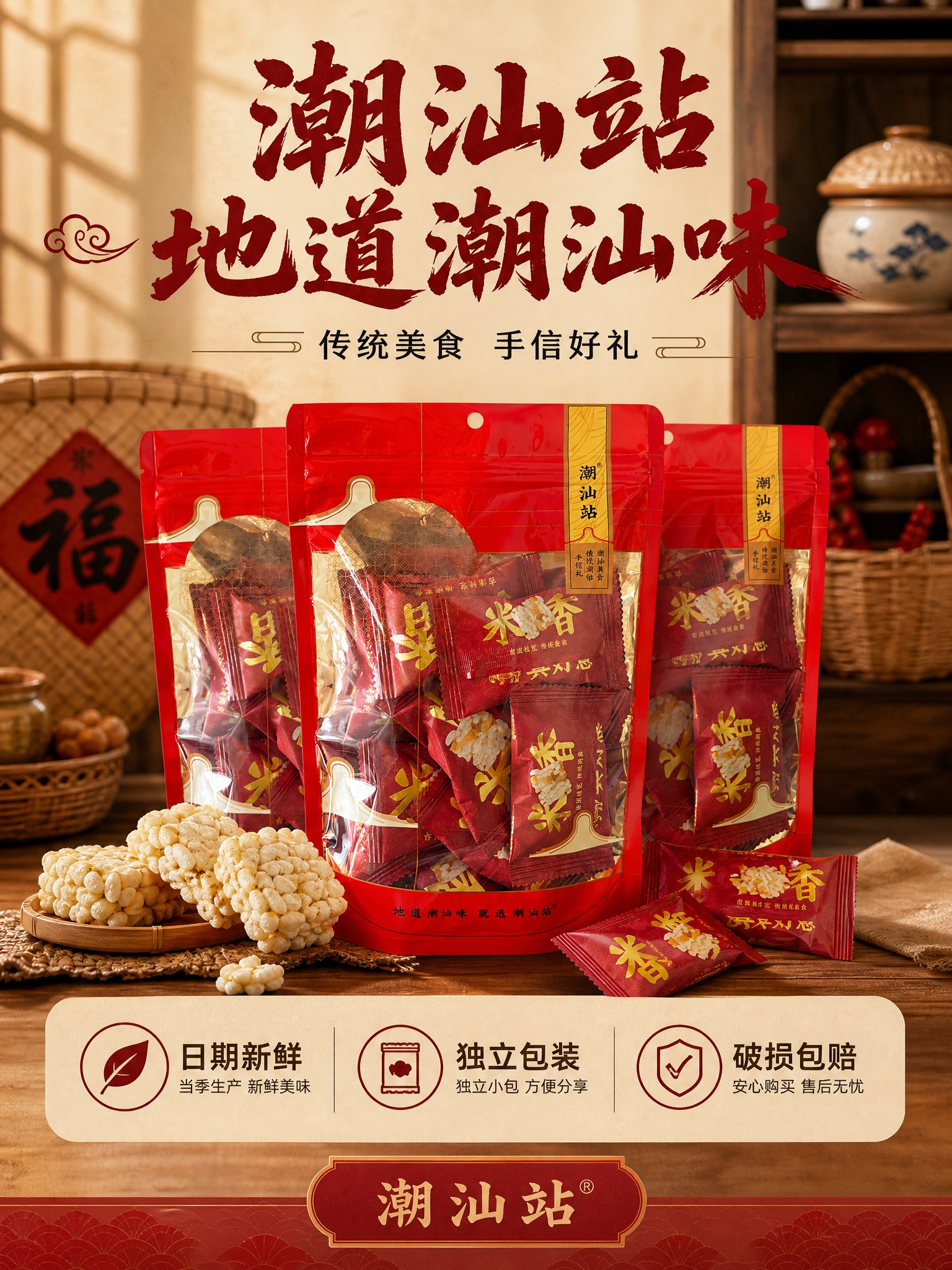 [商品] 使用【图1】【图4】潮汕站米香红色大包装袋；保留红色… - 图片创意预览