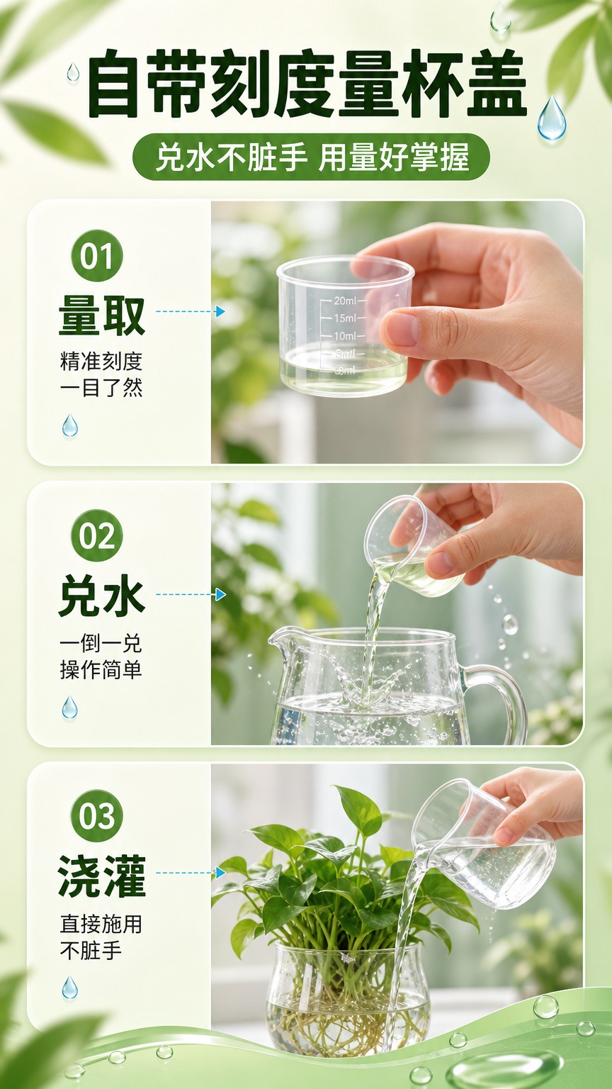 [画面] 页面目标：展示「自带刻度量杯盖 兑水不脏手」使用便利… - 图片创意预览