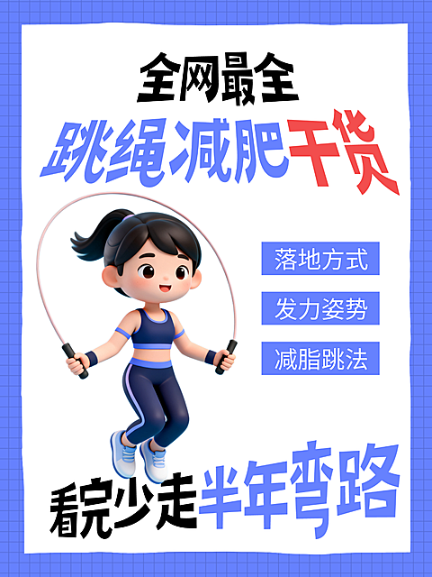 3D卡通风跳绳减肥完整干货科普知识分享小红书封面