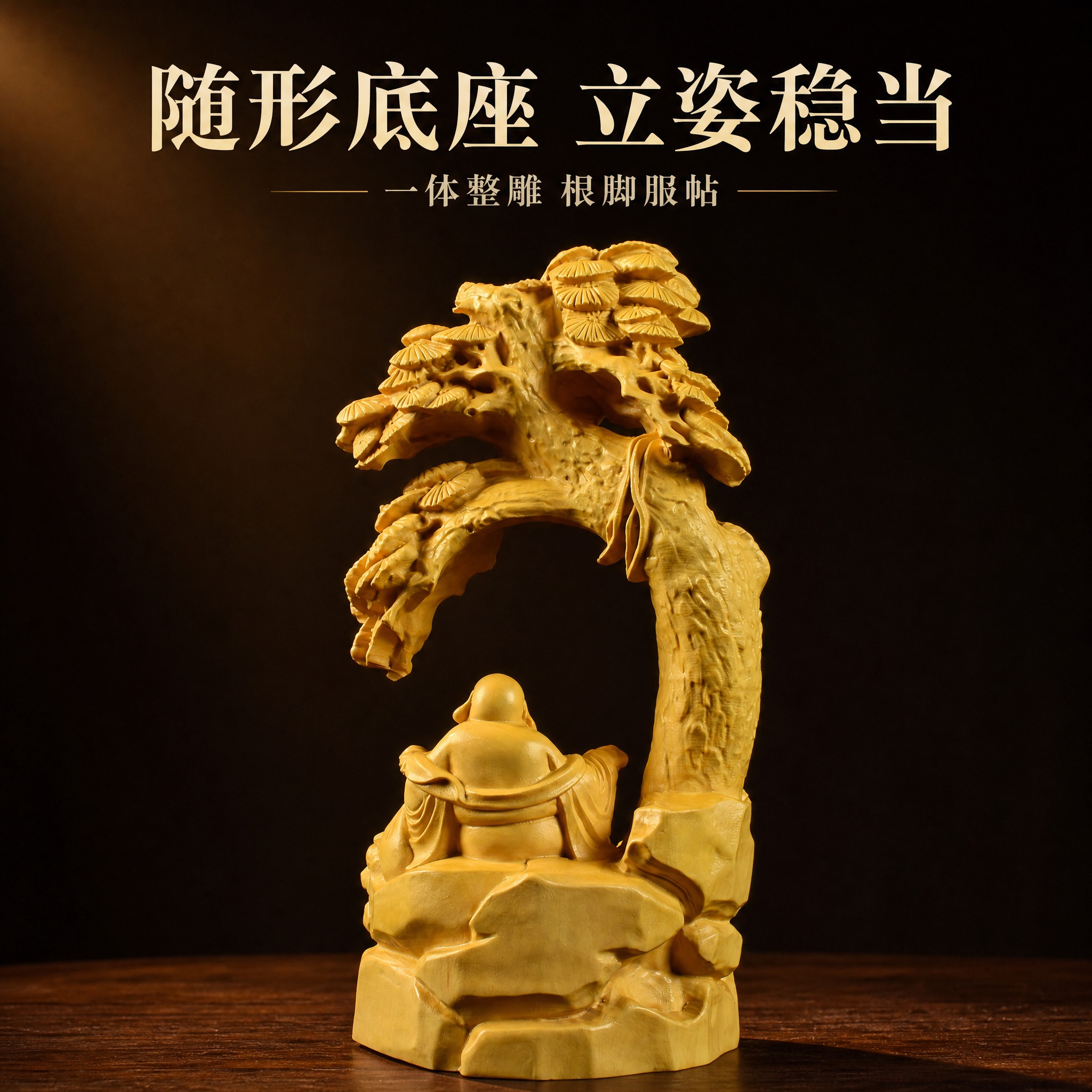 [主图-5 底座与立姿] 拼多多 1:1 图：黄杨木雕摆件下半… - 图片创意预览