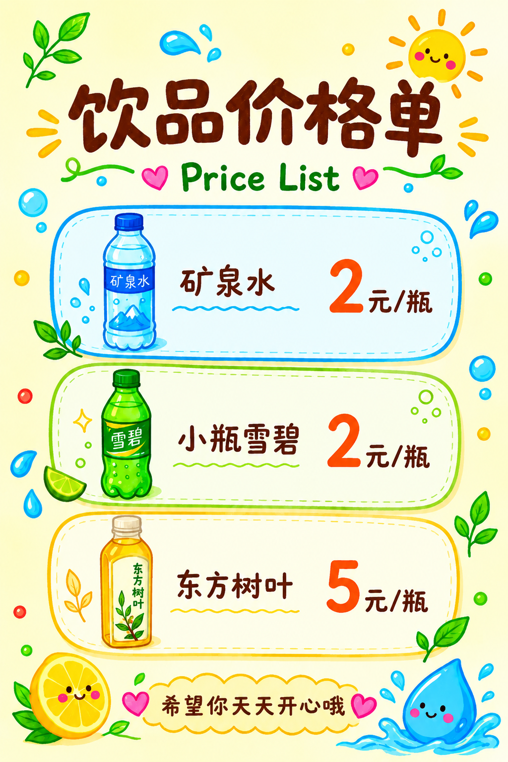 增强这张饮品价格单图片的颜色对比度和饱和度，让所有文字、图案、… - 图片创意预览