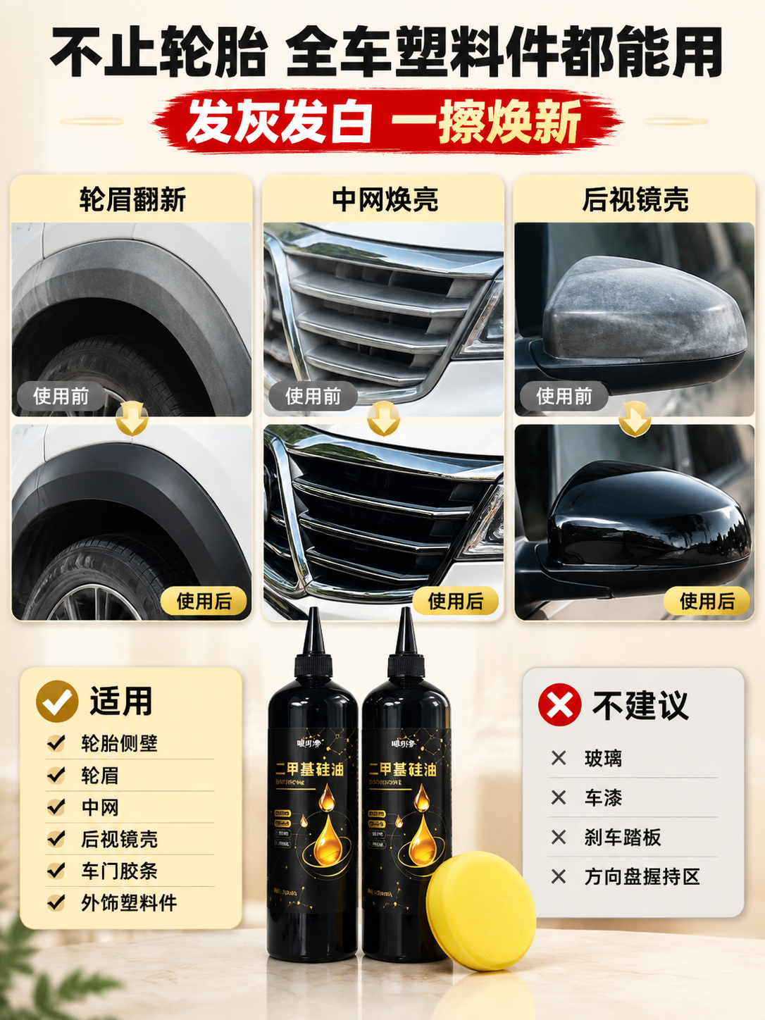 [商品] 使用【图1】500ml黑色尖嘴瓶二甲基硅油汽车养护剂… - 图片创意预览