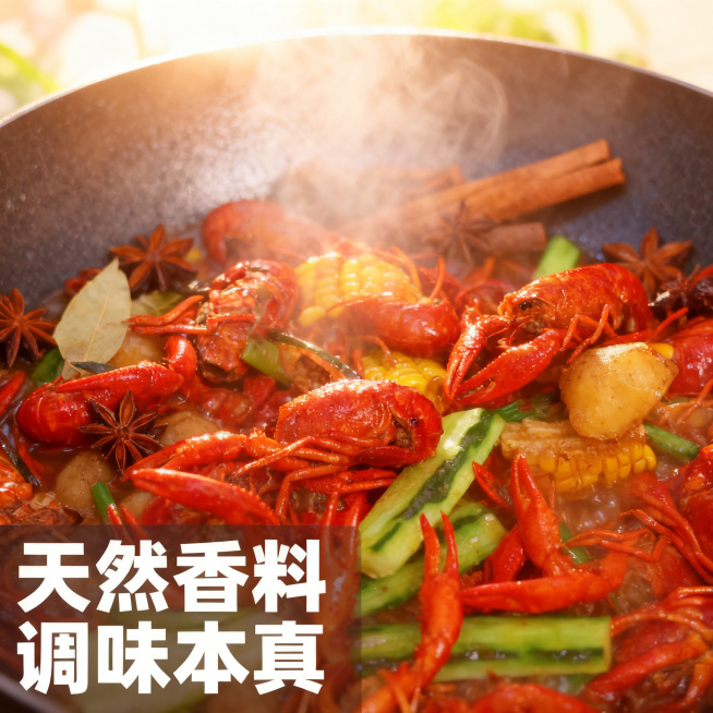 [主图 3] 私厨小龙虾天然香料细节特写
[氛围风格] 微距食欲感，新鲜原生态
[画面元素] 商业摄影质感，光线柔和通透，产品清晰真实，画面干净高级。原图小龙虾保持原有外观，微距放大小龙虾油亮外壳纹理预览效果