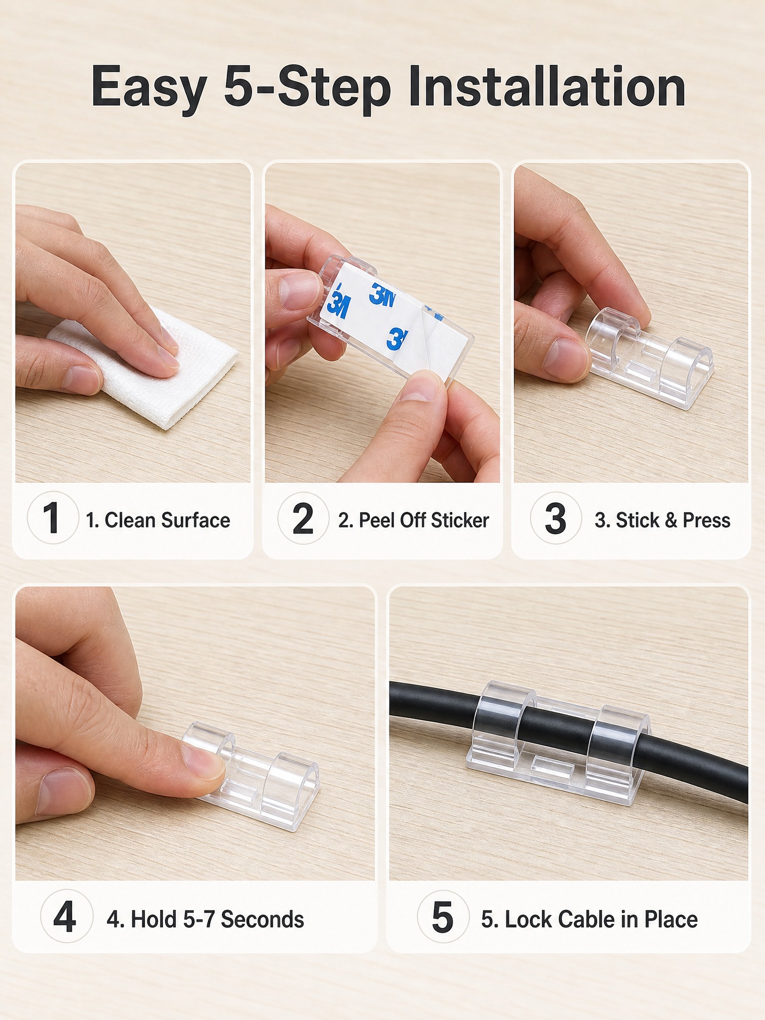 [主图-3] Clear Adhesive Cable Cli… - 图片创意预览