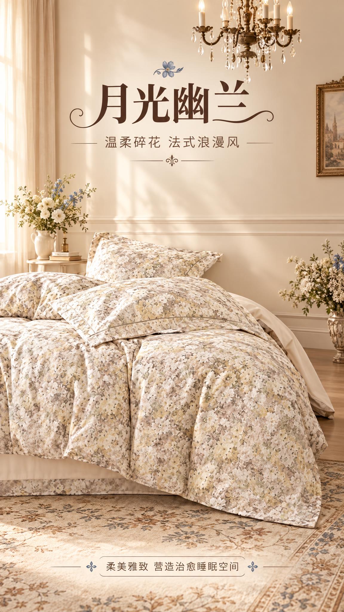 [商品] 使用【图2】月光幽兰-棕/燕麦奶碎花四件套；保留米黄… - 图片创意预览