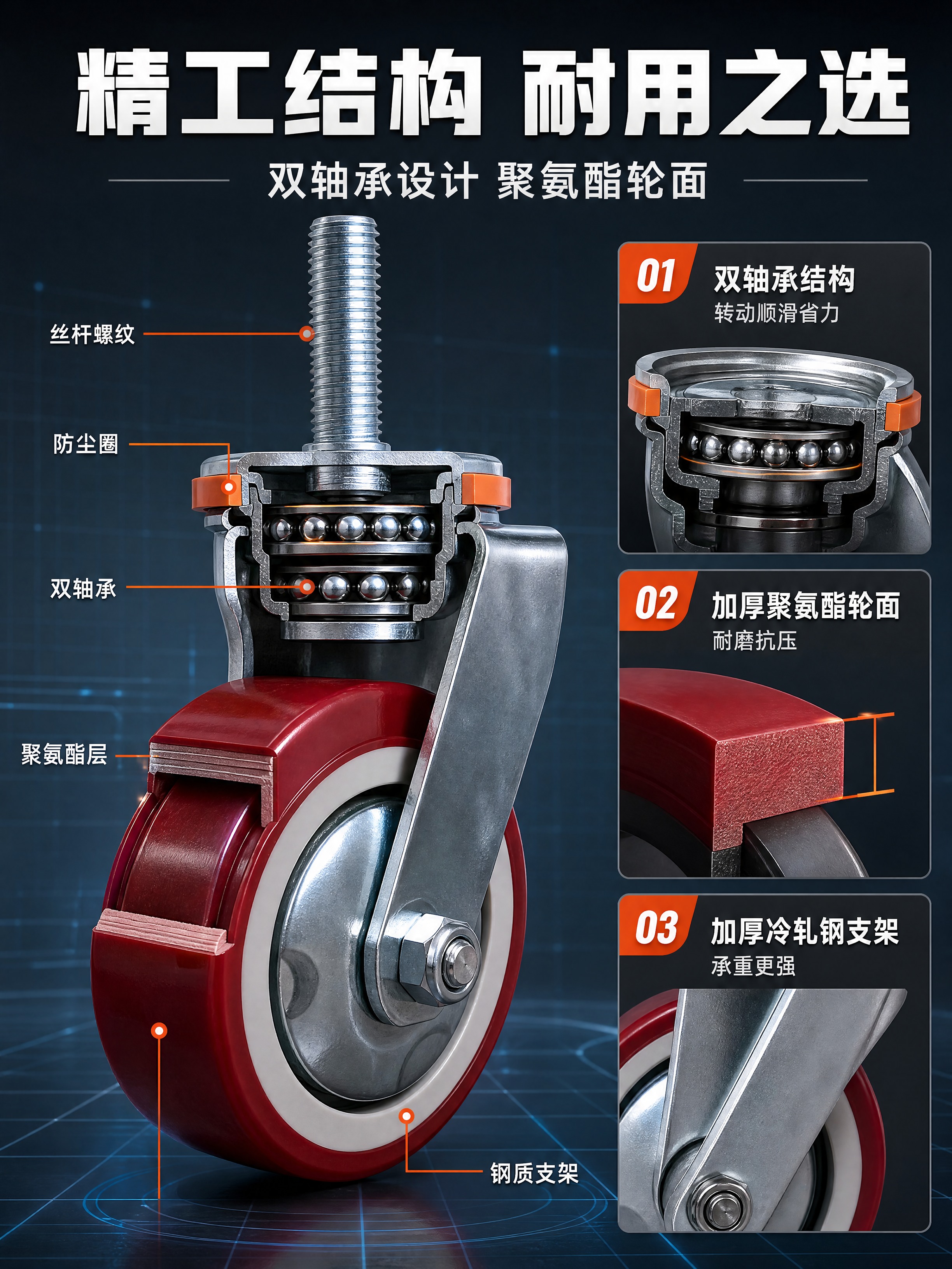 [商品] 使用【图1】万向款重型丝杆聚氨酯脚轮；保留酒红色聚氨… - 图片创意预览