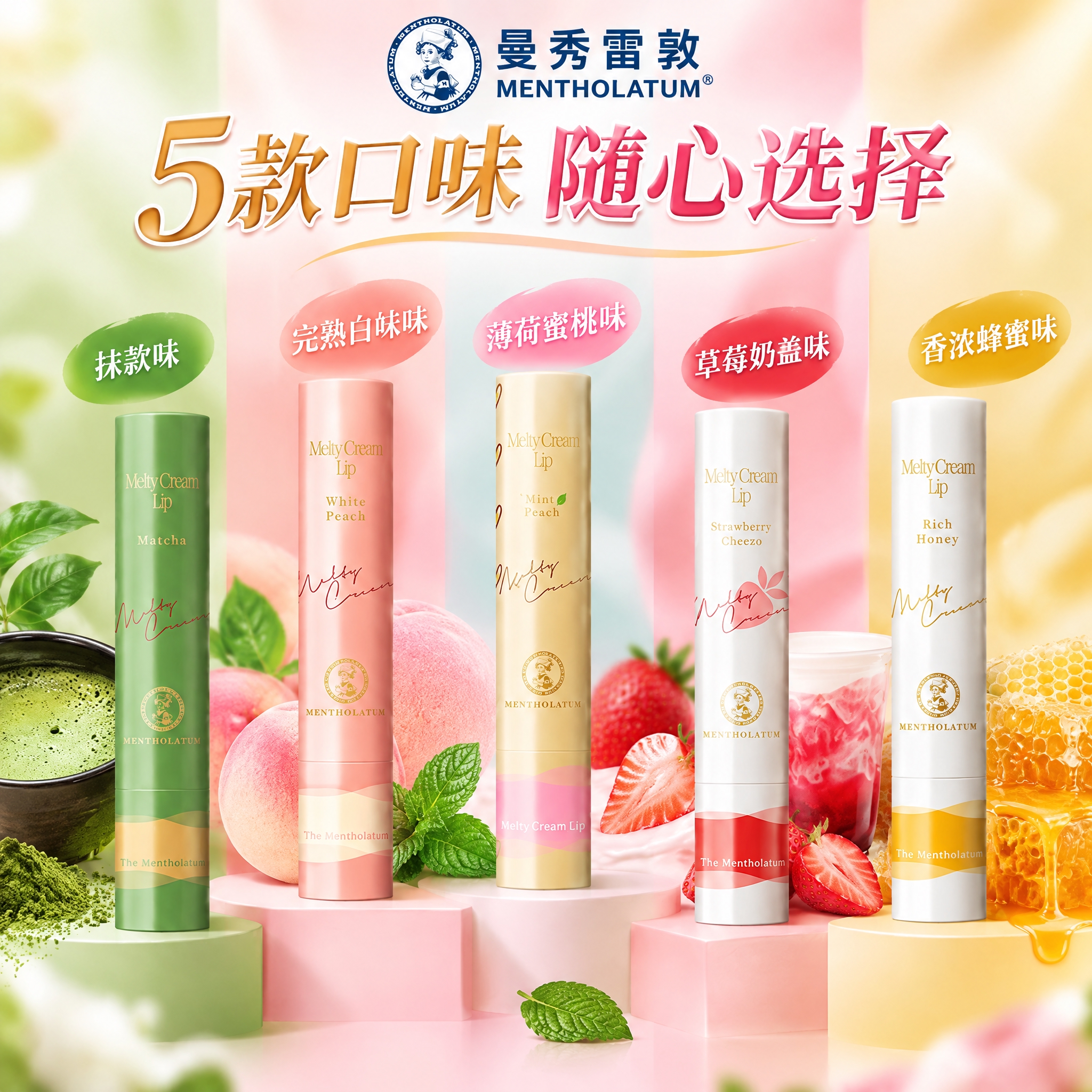 曼秀雷敦柔融盈润护唇膏系列主图第2张，1:1正方形，2K分辨率… - 图片创意预览