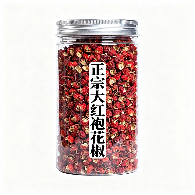花椒塑料罐装瓶身写正宗大红袍花椒
