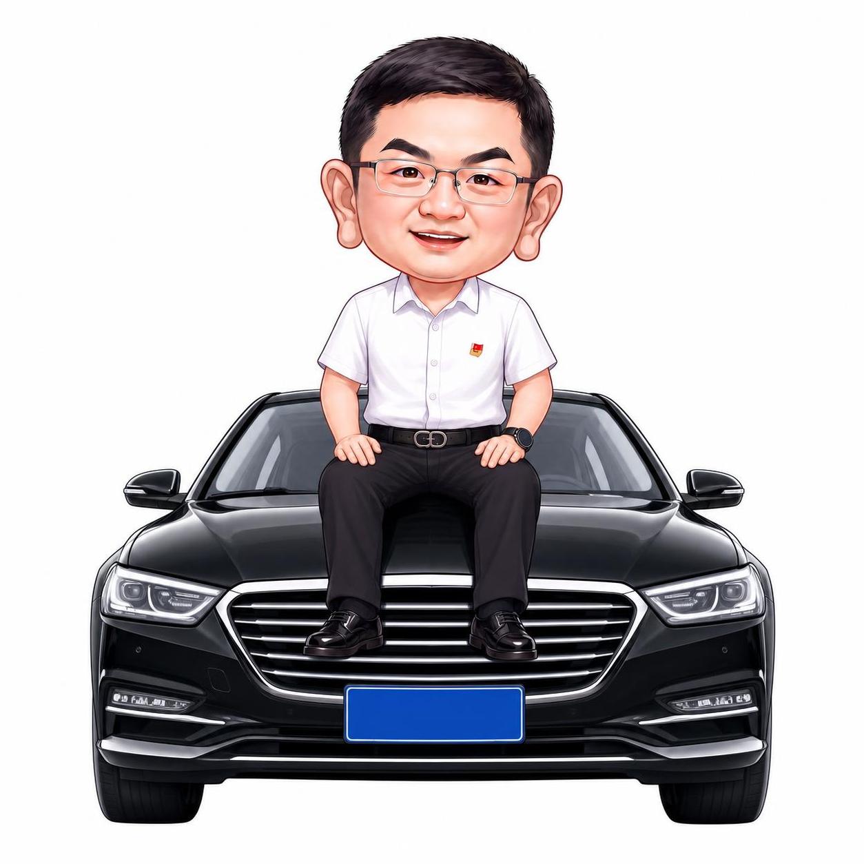 参考图中的Q版男性人物，保持其发型、五官、眼镜、白色短袖衬衫、… - 图片创意预览