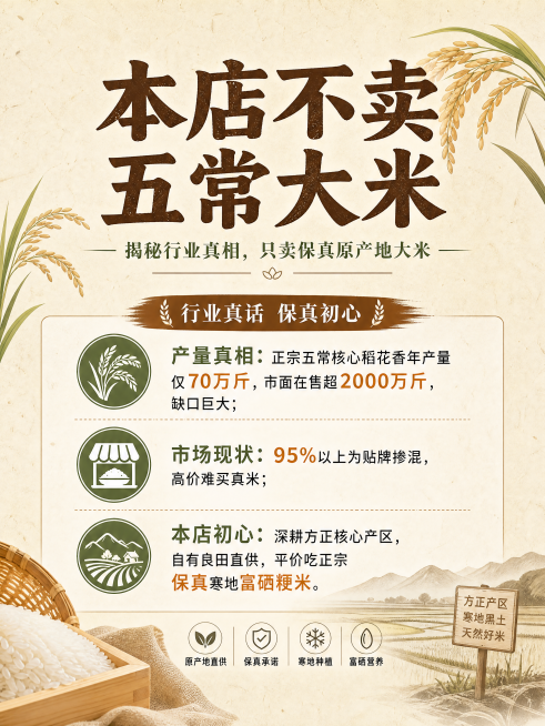 大米店内知识墙海报，风格干净质朴，贴近粮油原生质感，画面比例3:预览效果