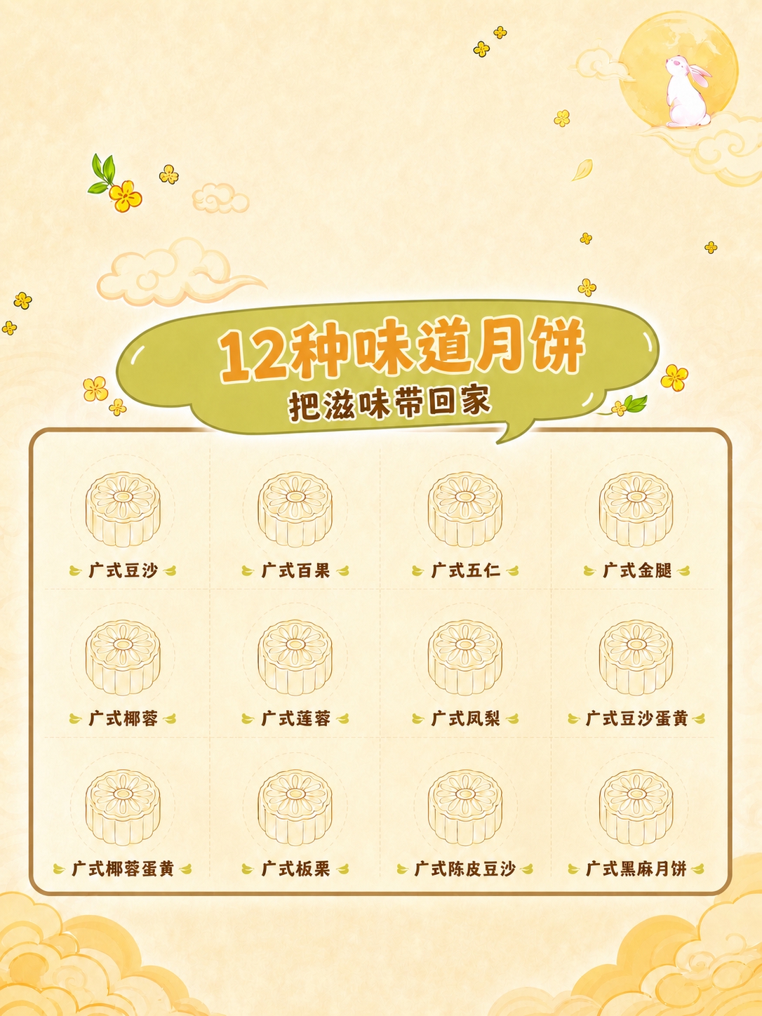 移除顶部的“广式综合口味月饼”文字及其两侧的月饼图案装饰，用周… - 图片创意预览