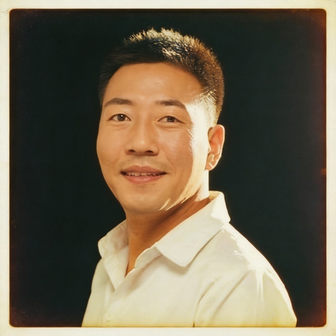 保留图中人物面部特征，生成复古胶片老上海风格男士头像写真，暖调光影，怀旧氛围感，体现成熟男人魅力，方形构图预览效果