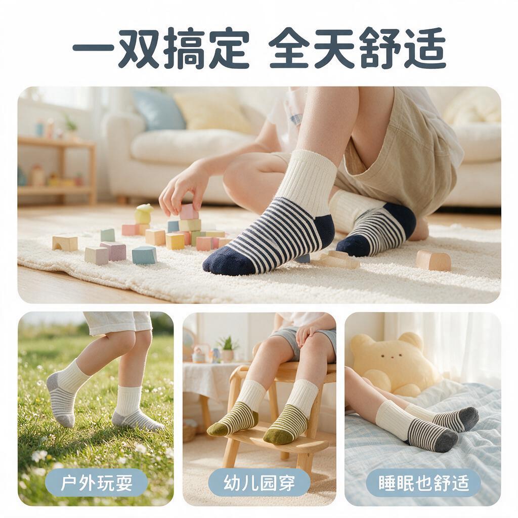 [主图-4] 多场景适用图，展示儿童袜子在不同生活场景中的穿着… - 图片创意预览