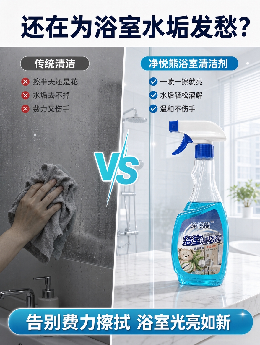 [商品] 使用【图1】净悦熊浴室清洁剂；保留透明瓶身、蓝色液体… - 图片创意预览