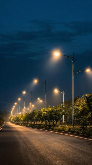 路灯夜景照明场景图，真实电商摄影风格，夜晚户外道路场景，路灯发出高亮明亮光线，突出高亮照明效果，氛围自然真实，适合电商宣传，图片无文字预览效果