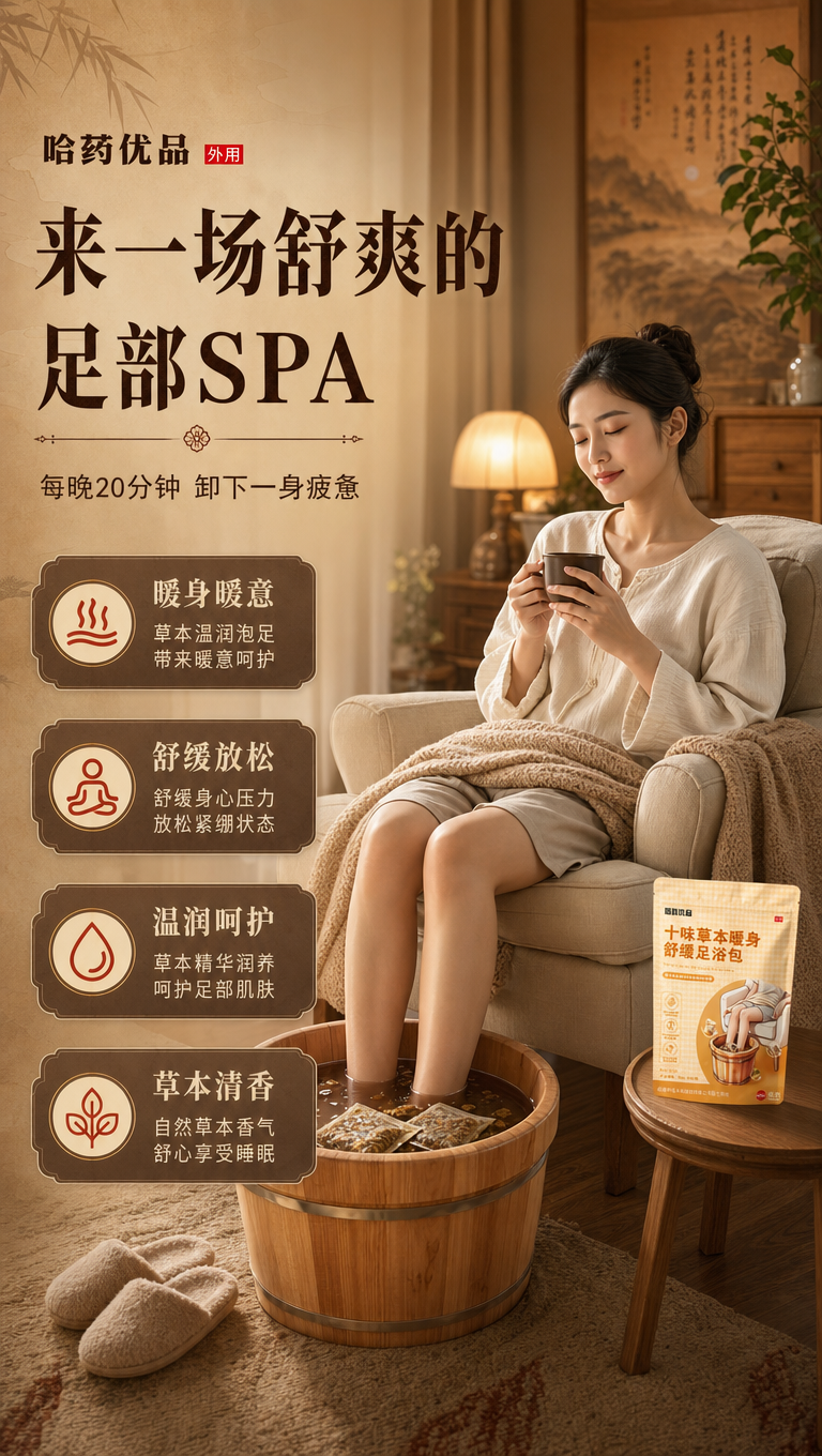 [商品] 使用【图1】哈药优品十味草本暖身舒缓足浴包包装袋；保… - 图片创意预览