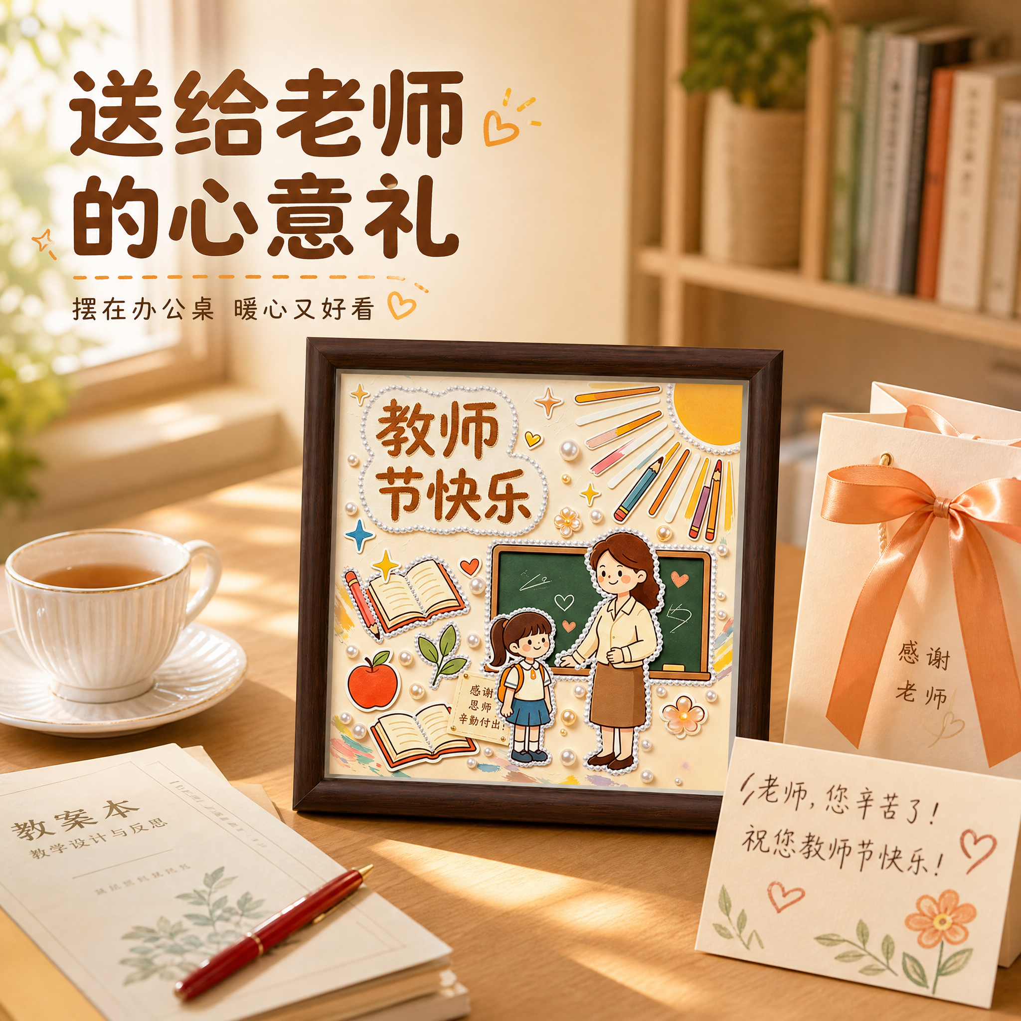 [主图-4] 使用场景与成品效果展示，突出教师节送礼场景和成品… - 图片创意预览