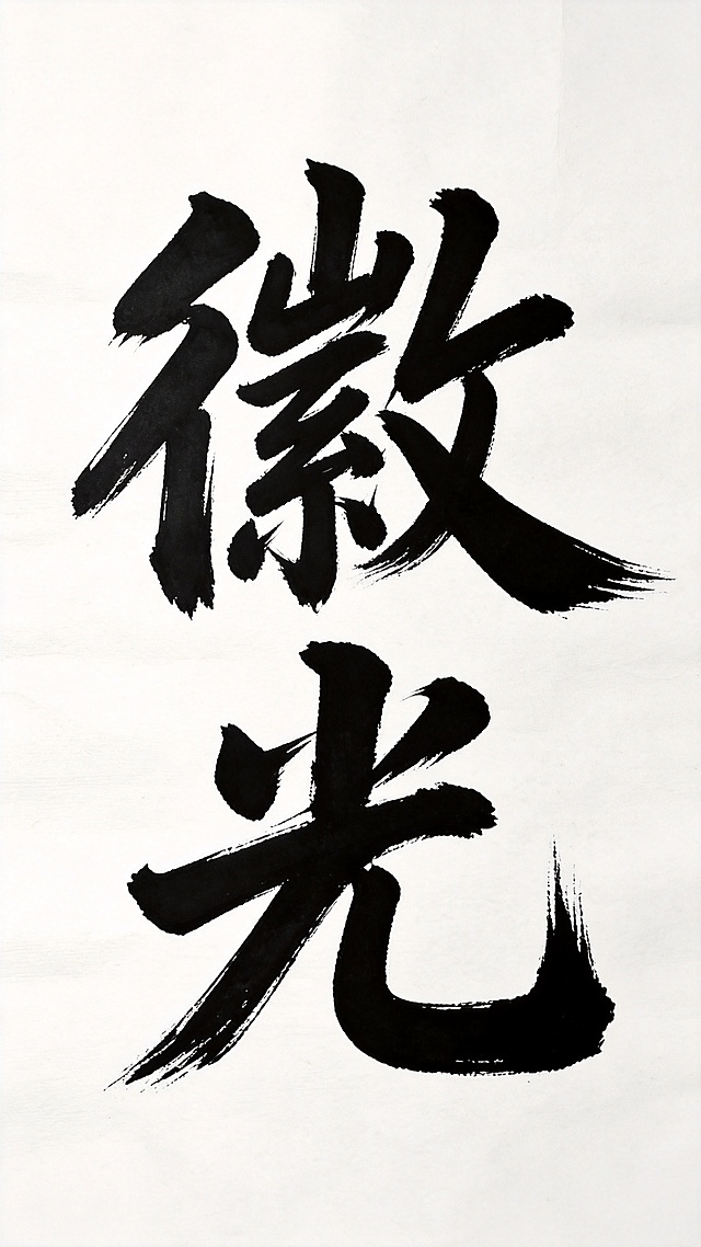 参考上传图片的字体风格，厚重粗犷苍劲毛笔书法，笔画自然延伸连接，设计“徽光”两个字上下整体融合，保持参考图的笔触风格和笔画连接结构，白色宣纸背景黑色字体