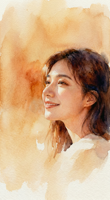 缩小图中人物在画面中的占比，保留水彩风格和温暖微笑的氛围预览效果
