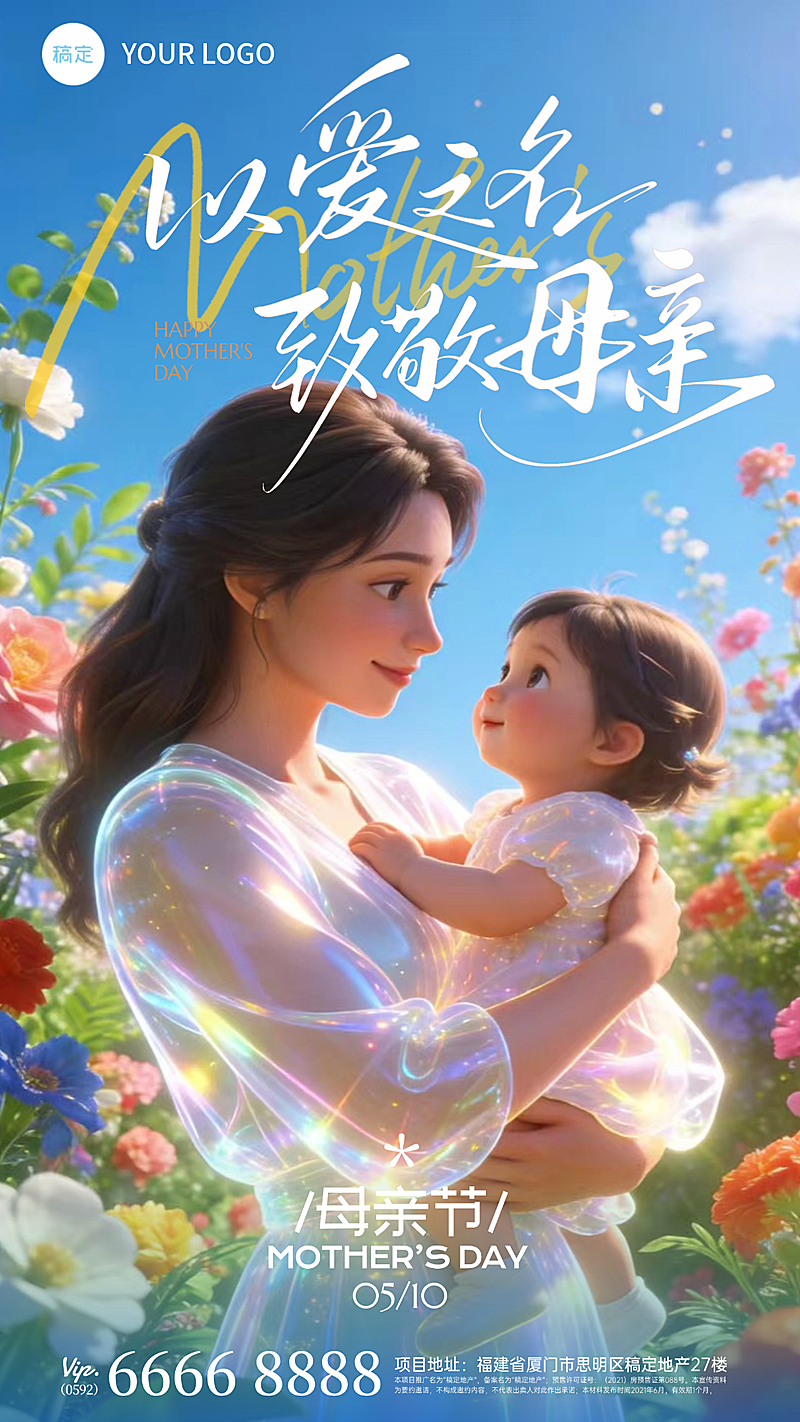 母亲节梦幻感与唯美感节日祝福竖版海报