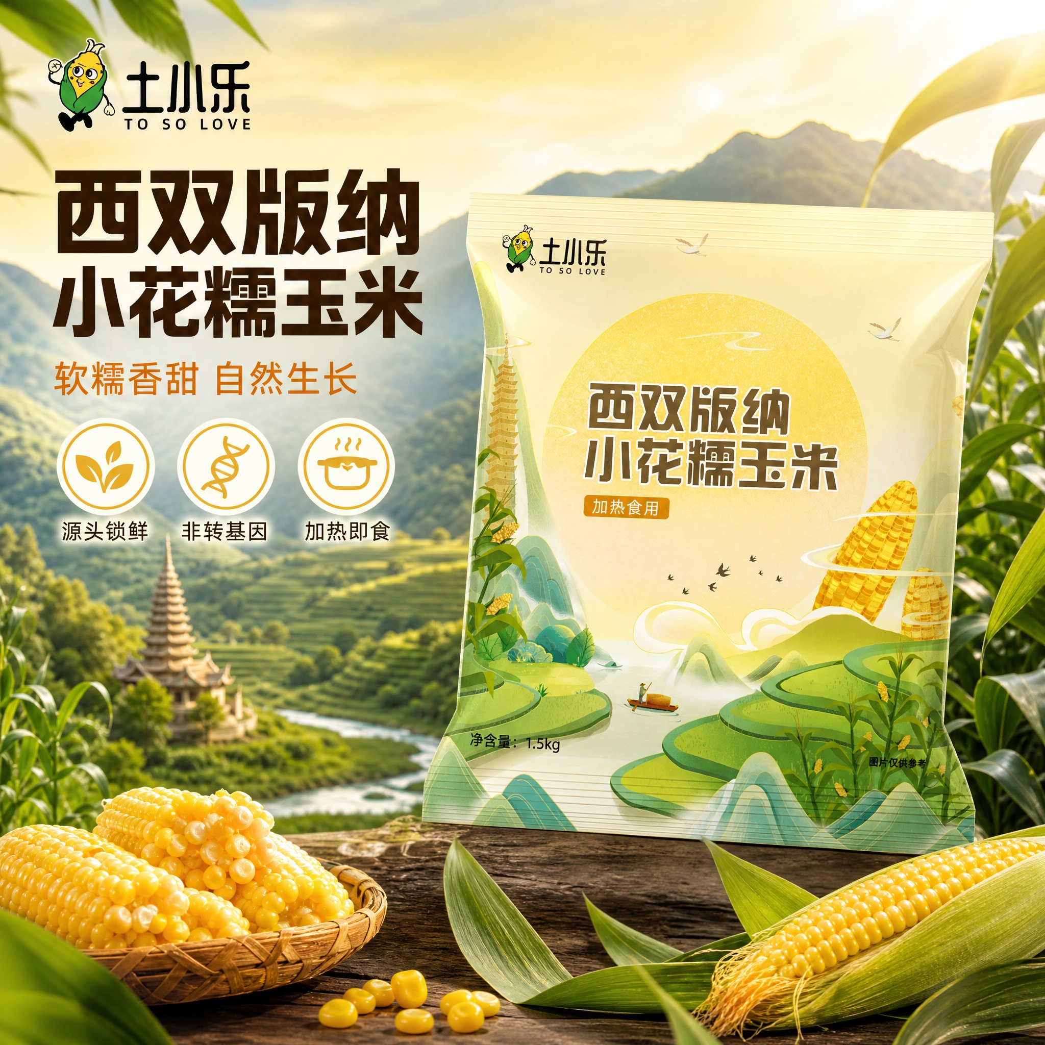 [主图-1] 西双版纳小花糯玉米包装主图，核心任务：展示产品包… - 图片创意预览